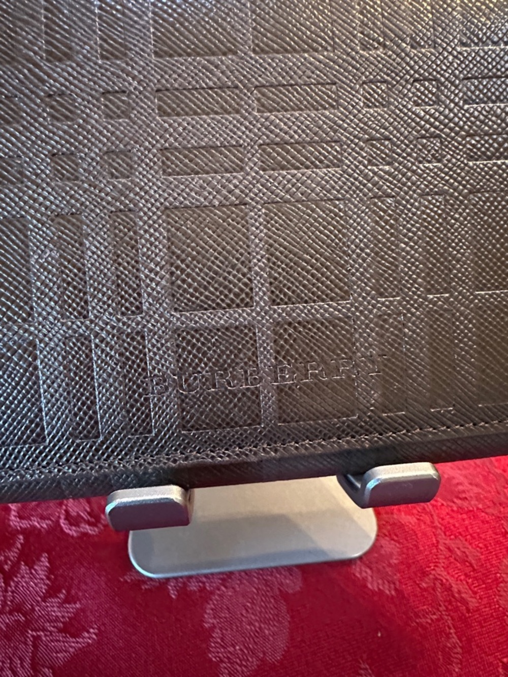 Burberry Dark Brown Leather Plaid Embossed Long Snap Wallet - Picture 2 of 13